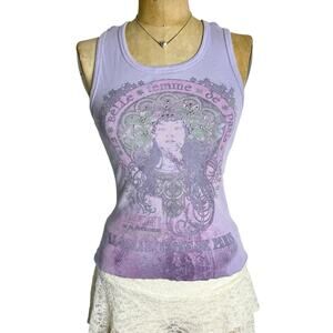 FANG GLAM Rhinestone Graphic Tank Purple Y2K Fairy Glam Whimsy Top Size M